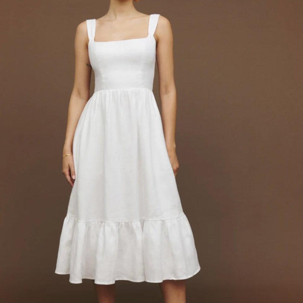 Reformation Bucatini Linen Dress White